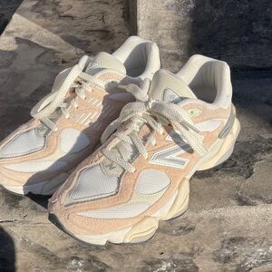Peach and white suede new balance 9060